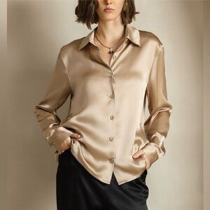 Jessica Holbrook Vtg Silk Satin blouse champagne, M